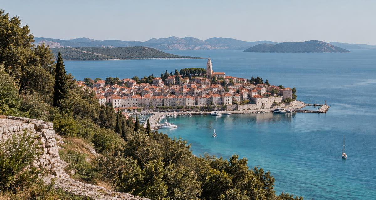 Pogled na obalni grad s lukom, simbol nekretnina na hrvatskoj obali